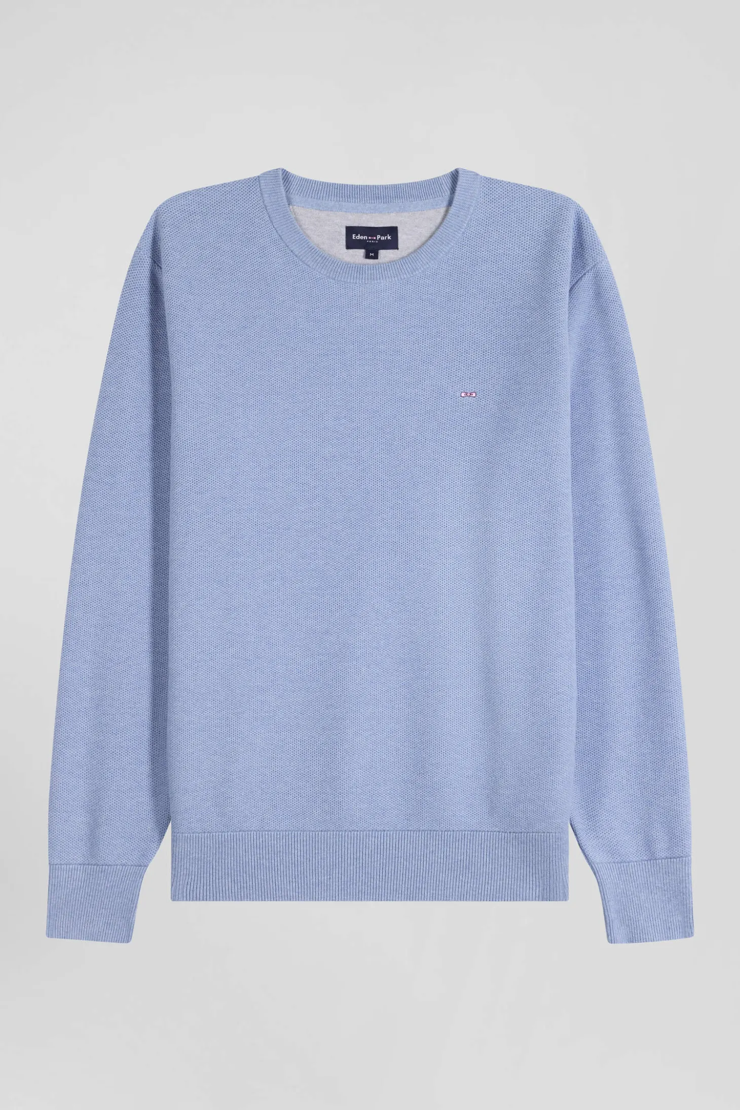 Pull col rond uni en coton ciel coupe Regular