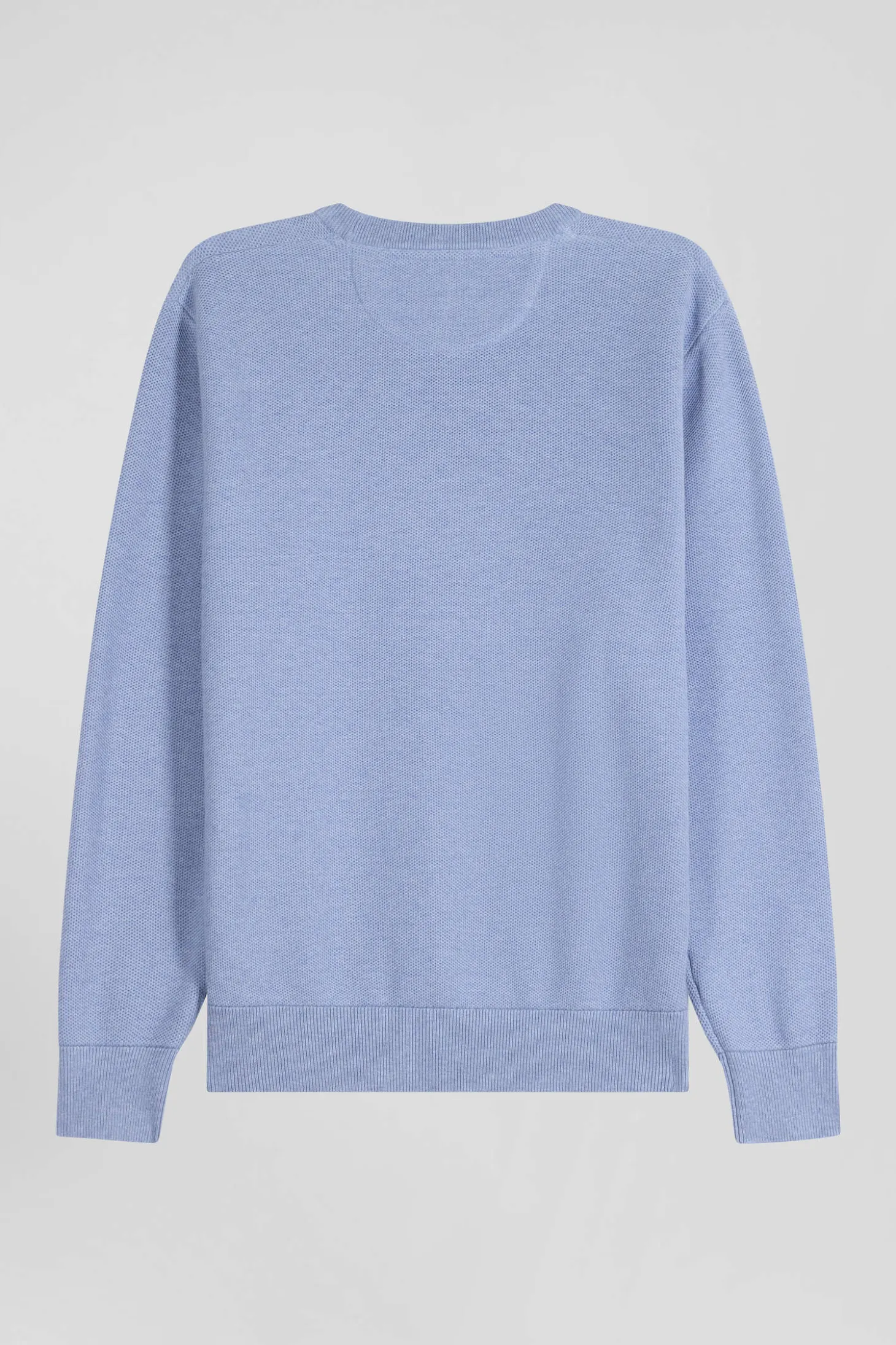 Pull col rond uni en coton ciel coupe Regular