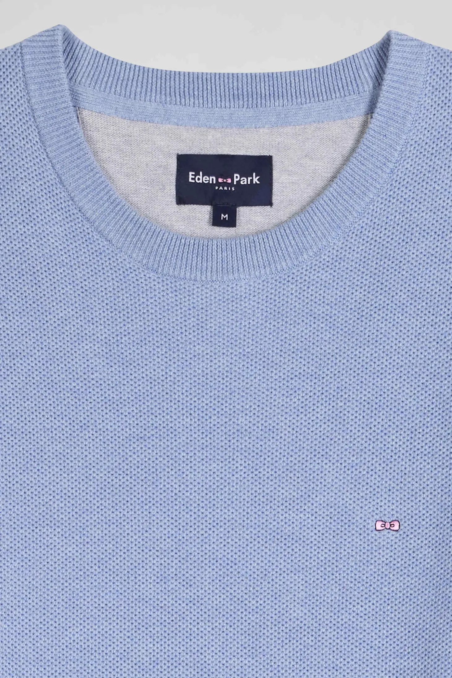 Pull col rond uni en coton ciel coupe Regular