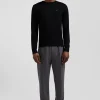 Pull col rond uni en laine mérinos noir coupe Regular