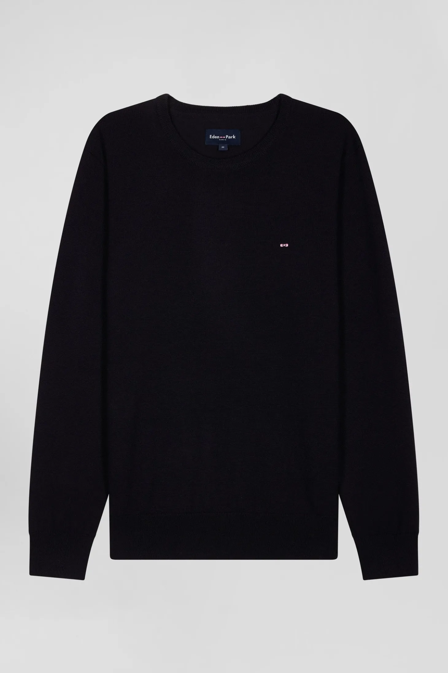 Pull col rond uni en laine mérinos bleu marine coupe Regular