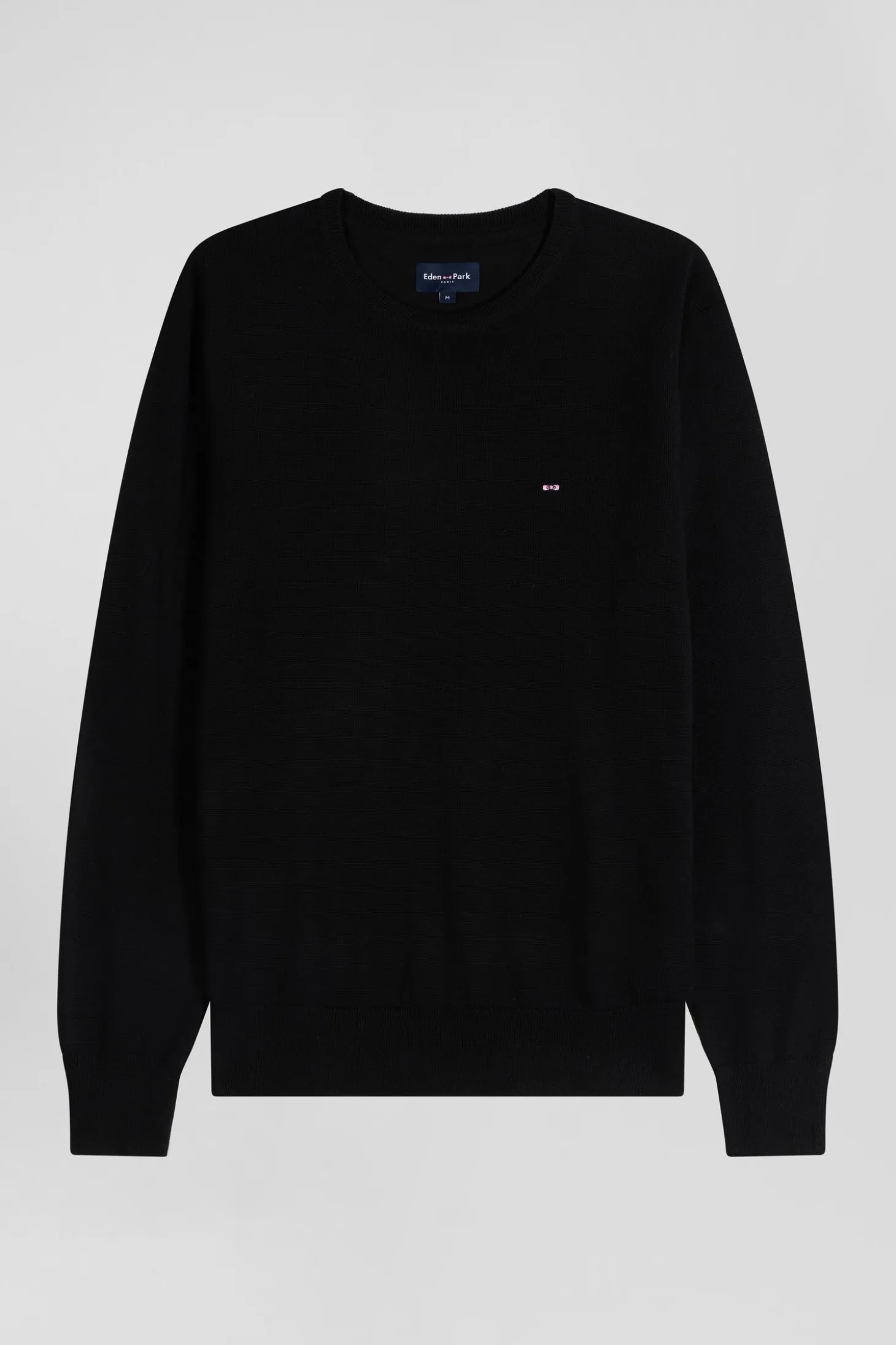 Pull col rond uni en laine mérinos noir coupe Regular
