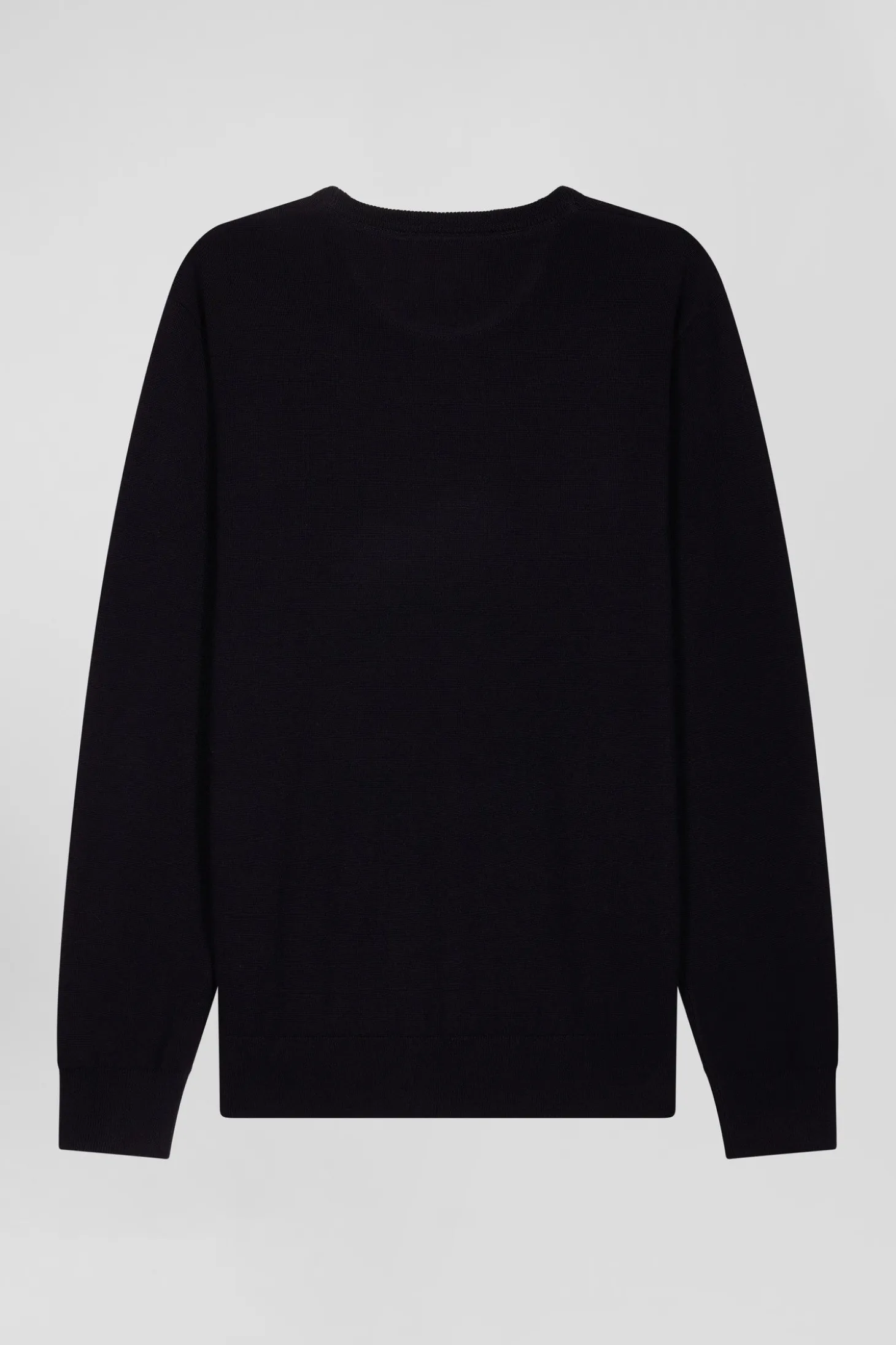 Pull col rond uni en laine mérinos bleu marine coupe Regular