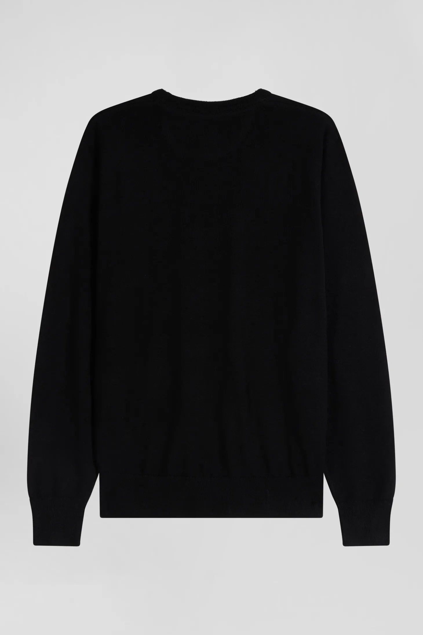 Pull col rond uni en laine mérinos noir coupe Regular