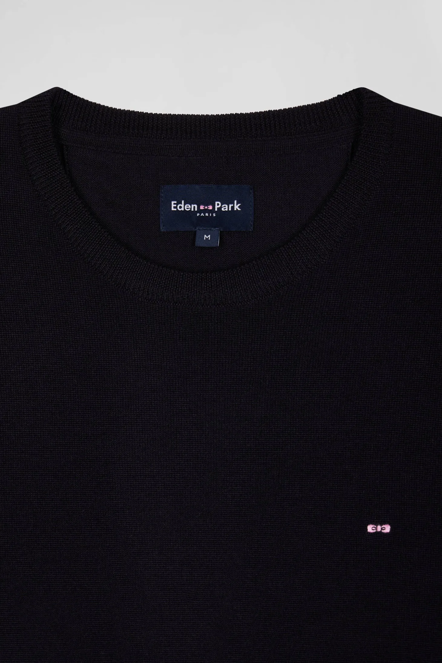 Pull col rond uni en laine mérinos bleu marine coupe Regular