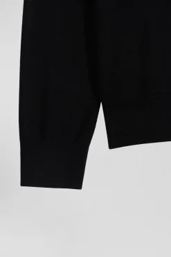 Pull col rond uni en laine mérinos noir coupe Regular