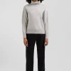 Pull col roulé en laine et coton gris clair coupe Relaxed
