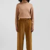 Pull col roulé en laine et coton marron coupe Relaxed