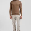 Pull col roulé en laine et coton camel coupe Regular