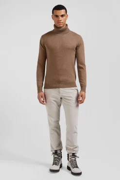 Pull col roulé en laine et coton camel coupe Regular
