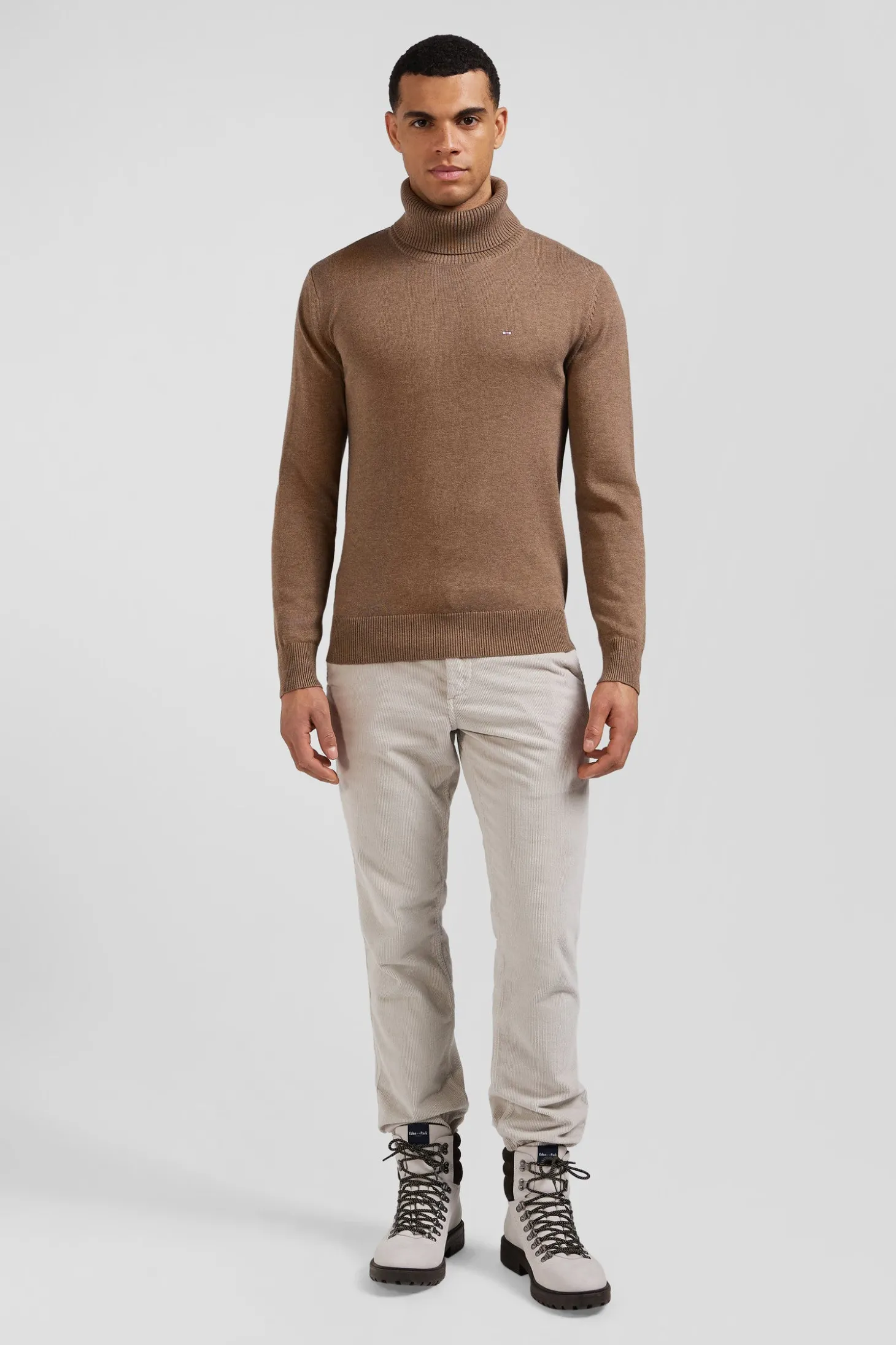 Pull col roulé en laine et coton camel coupe Regular