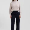 Pull col roulé en laine et coton beige coupe Relaxed