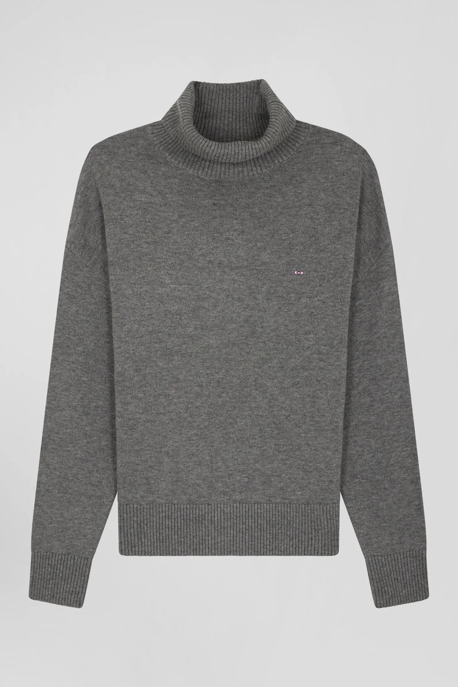 Pull col roulé en laine et coton gris foncé chiné coupe Relaxed