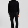Pull col roulé en laine et coton noir coupe Relaxed