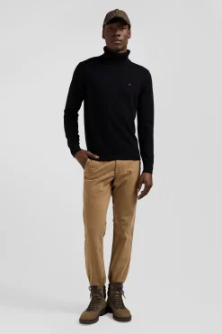 Pull col roulé en laine et coton noir coupe Regular