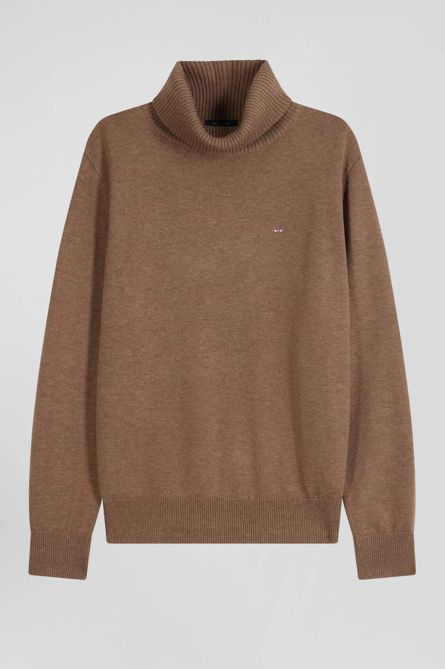 Pull col roulé en laine et coton camel coupe Regular
