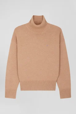 Pull col roulé en laine et coton marron coupe Relaxed