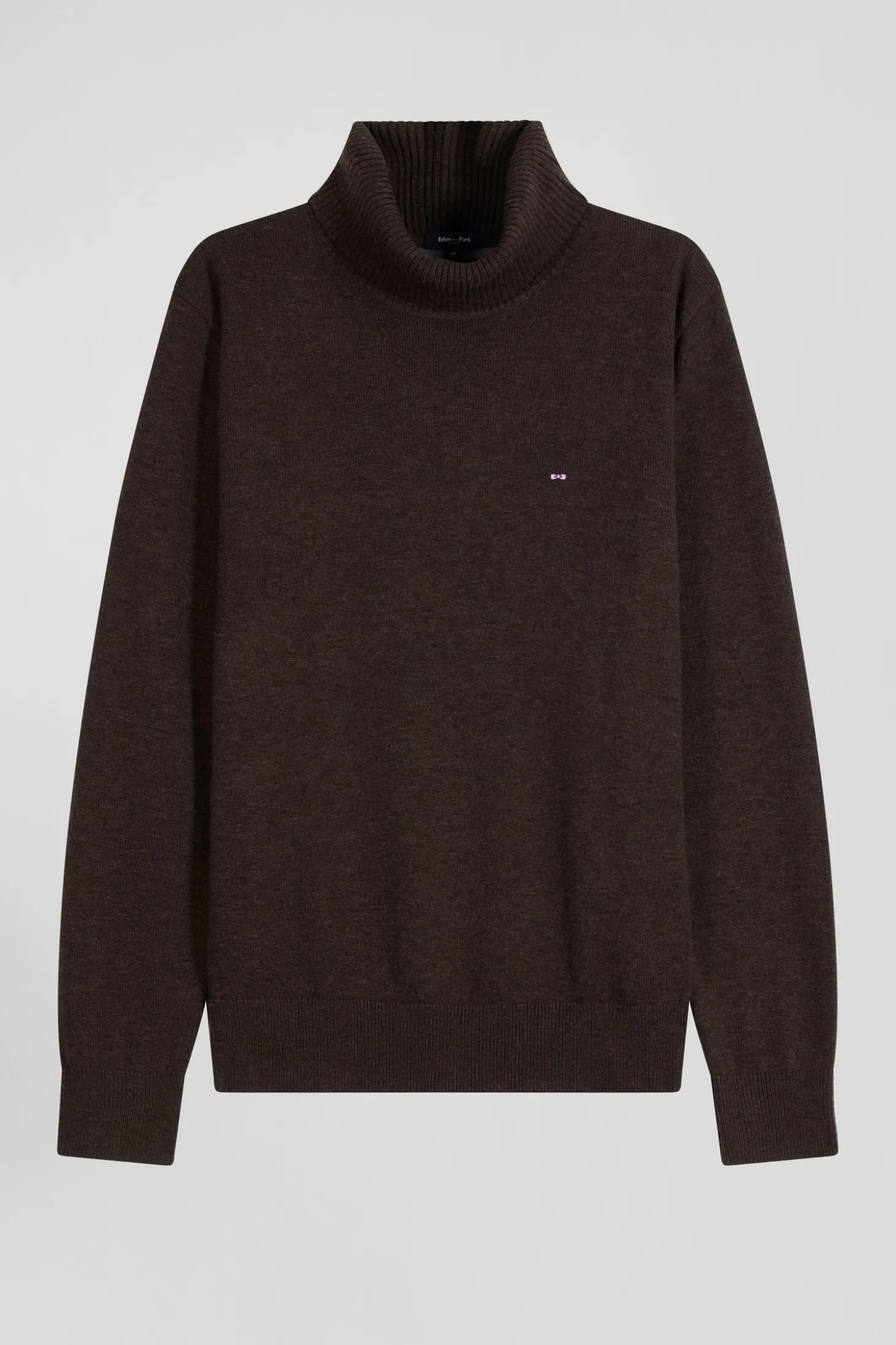 Pull col roulé en laine et coton marron coupe Regular