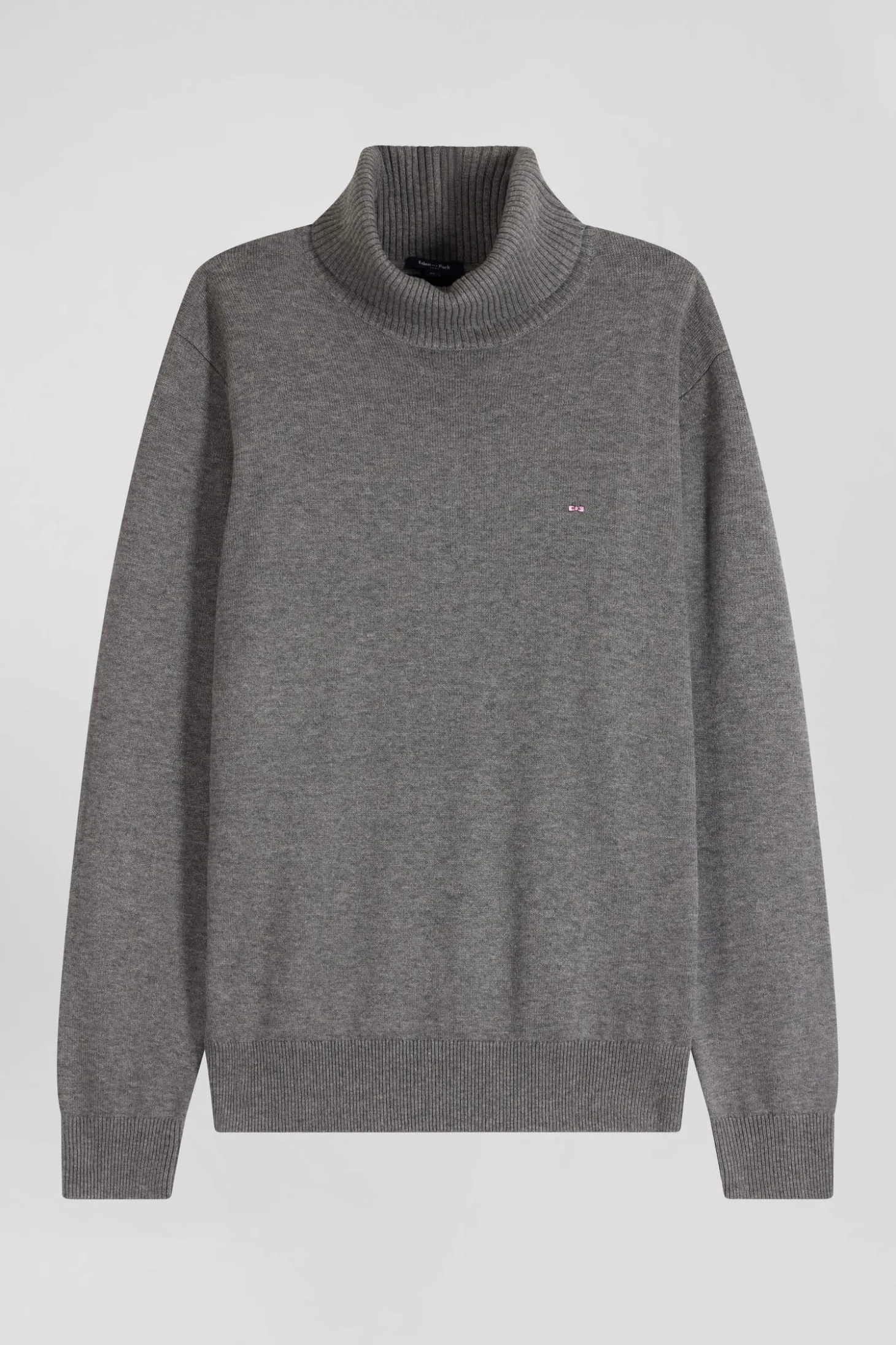 Pull col roulé en laine et coton gris coupe Regular