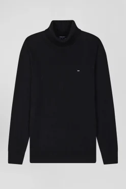Pull col roulé en laine et coton noir coupe Regular