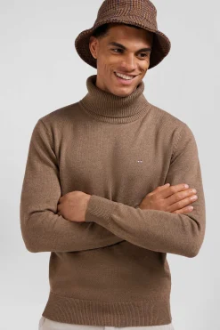 Pull col roulé en laine et coton camel coupe Regular