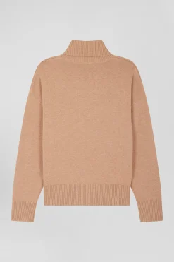 Pull col roulé en laine et coton marron coupe Relaxed