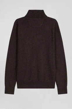 Pull col roulé en laine et coton marron coupe Regular