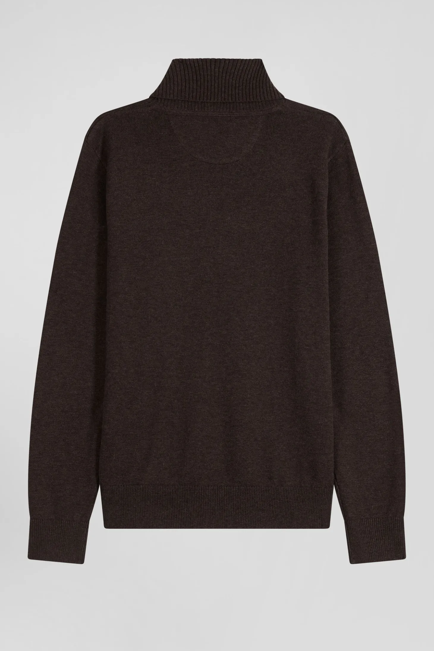 Pull col roulé en laine et coton marron coupe Regular