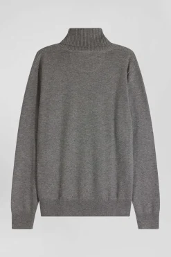 Pull col roulé en laine et coton gris coupe Regular