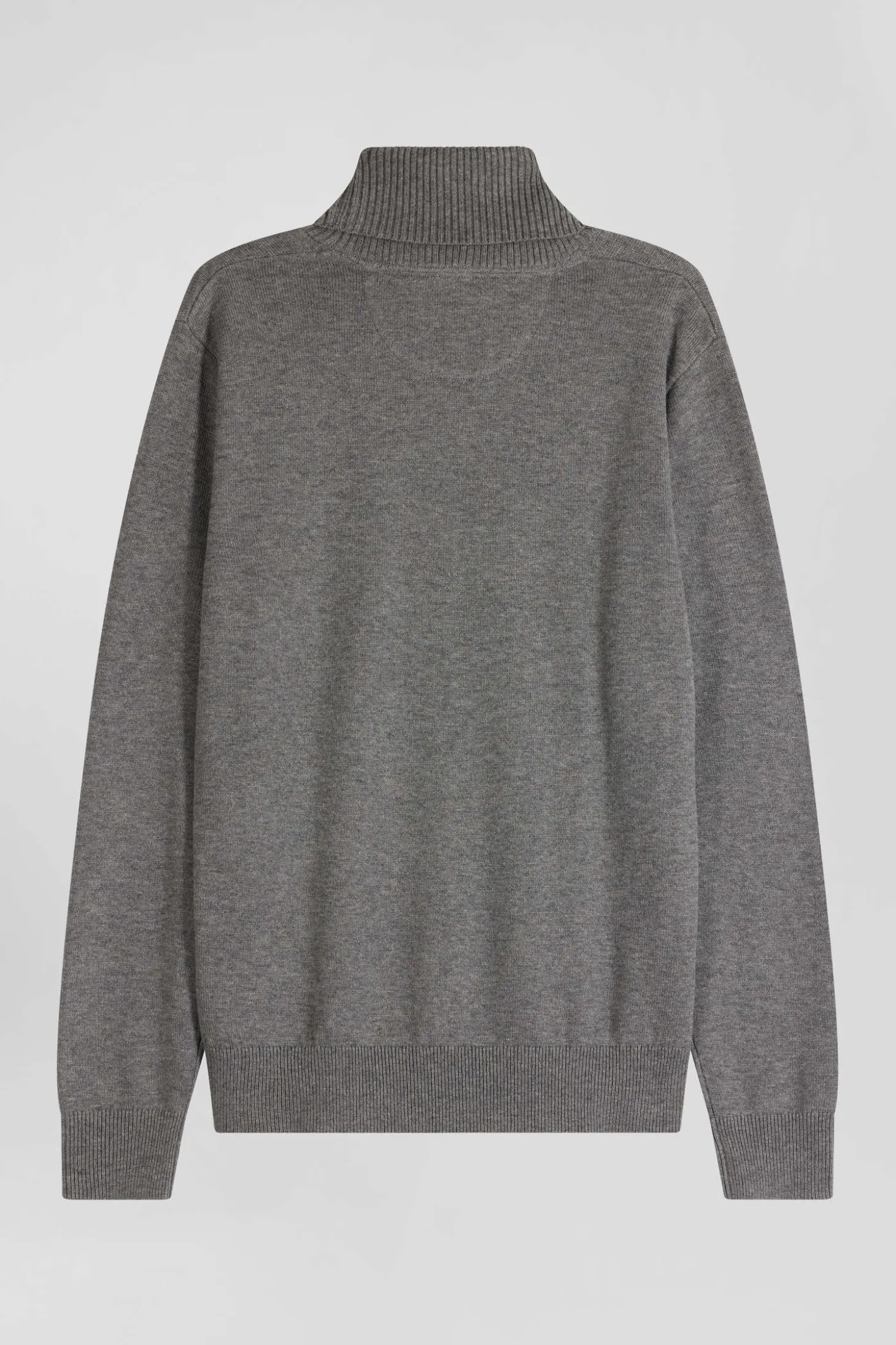 Pull col roulé en laine et coton gris coupe Regular