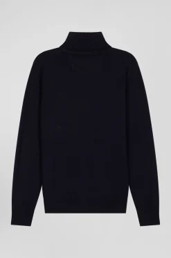 Pull col roulé en laine et coton bleu marine coupe Regular