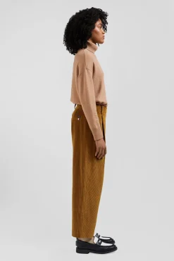 Pull col roulé en laine et coton marron coupe Relaxed