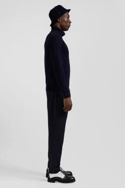 Pull col roulé en laine et coton bleu marine coupe Regular