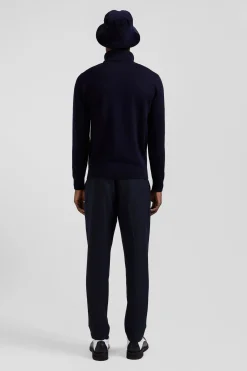 Pull col roulé en laine et coton bleu marine coupe Regular