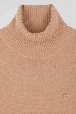 Pull col roulé en laine et coton marron coupe Relaxed