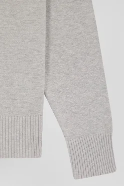 Pull col roulé en laine et coton gris clair coupe Relaxed