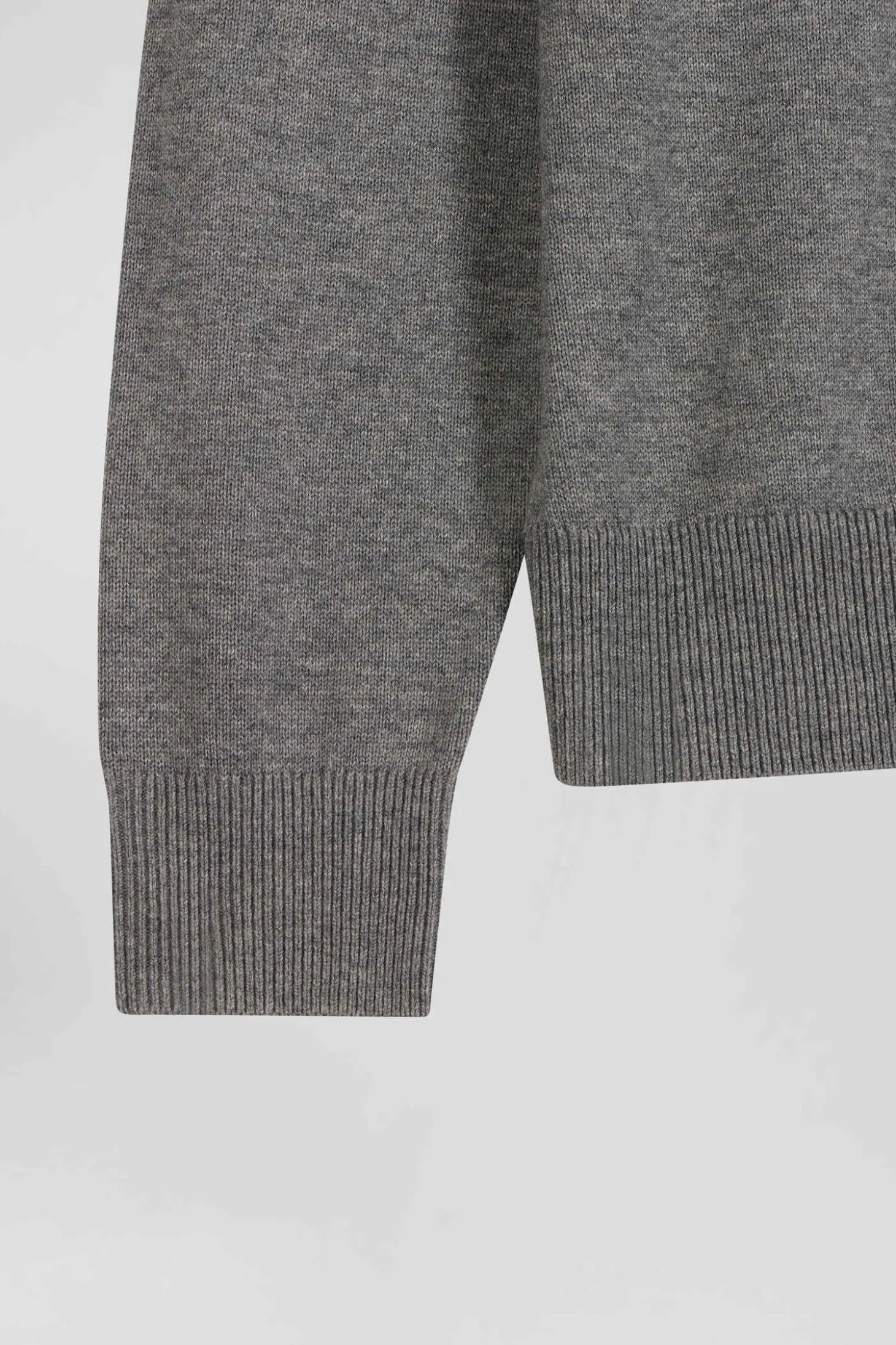 Pull col roulé en laine et coton gris coupe Regular