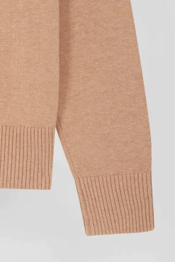 Pull col roulé en laine et coton marron coupe Relaxed