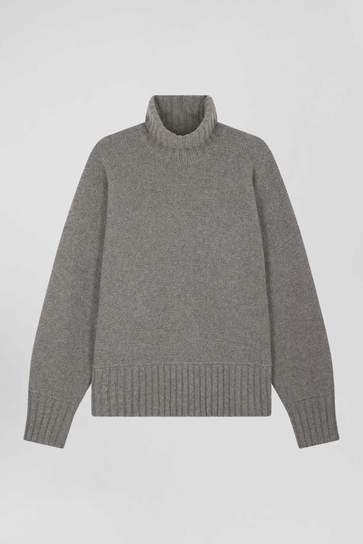 Pull col roulé en laine mélangée gris coupe Oversized