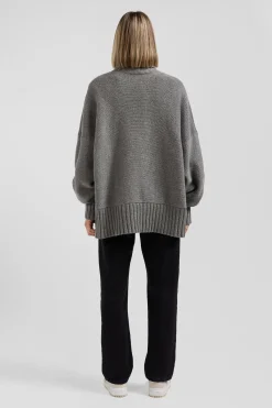 Pull col roulé en laine mélangée gris coupe Oversized