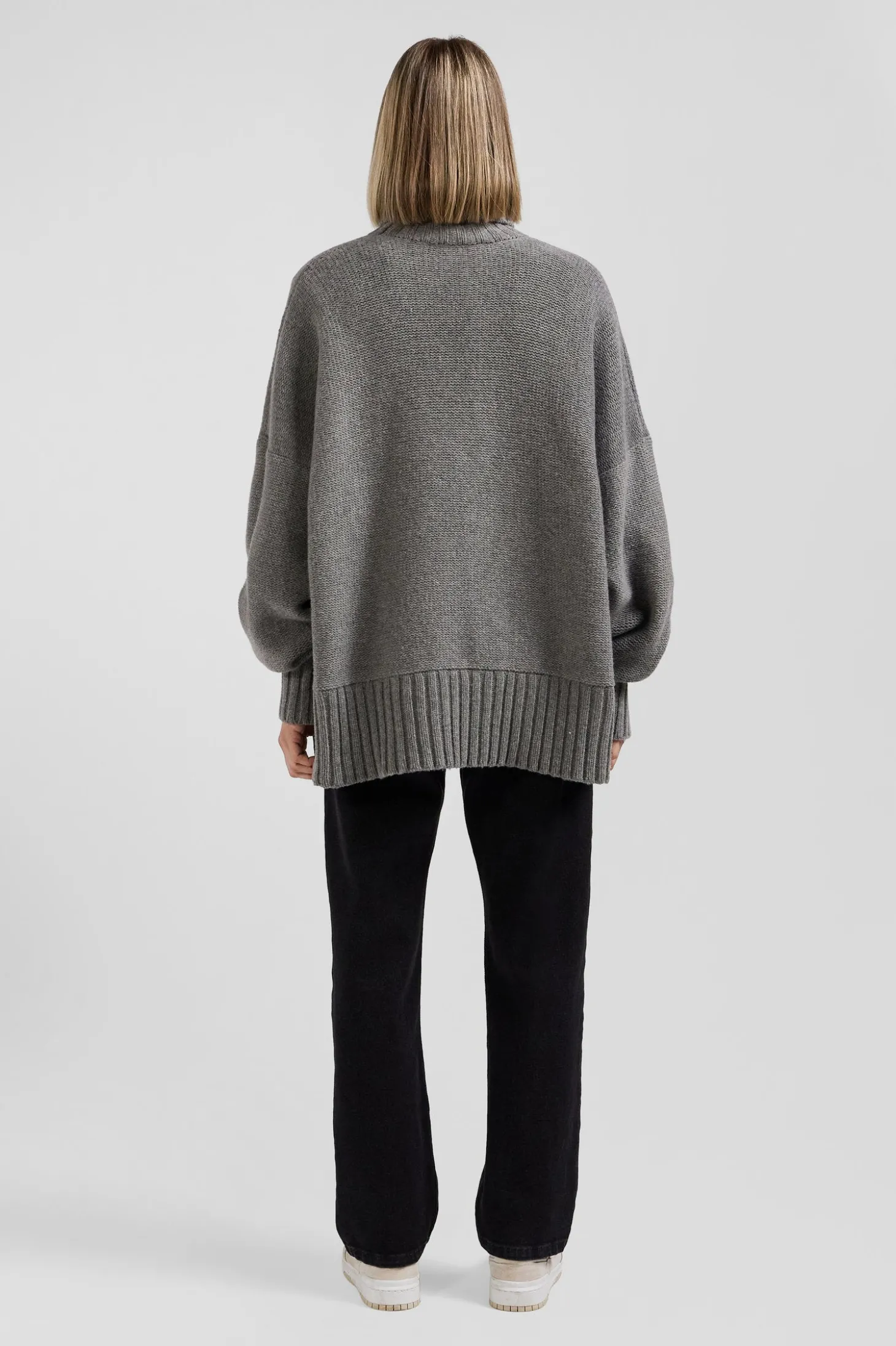 Pull col roulé en laine mélangée gris coupe Oversized