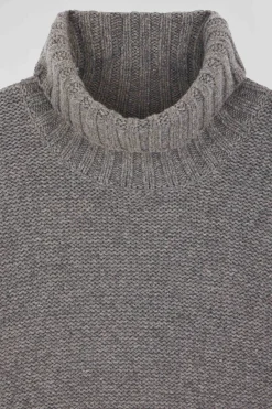 Pull col roulé en laine mélangée gris coupe Oversized