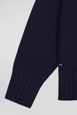 Pull col roulé en laine mélangée bleu marine coupe Oversized