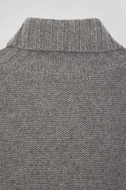 Pull col roulé en laine mélangée gris coupe Oversized