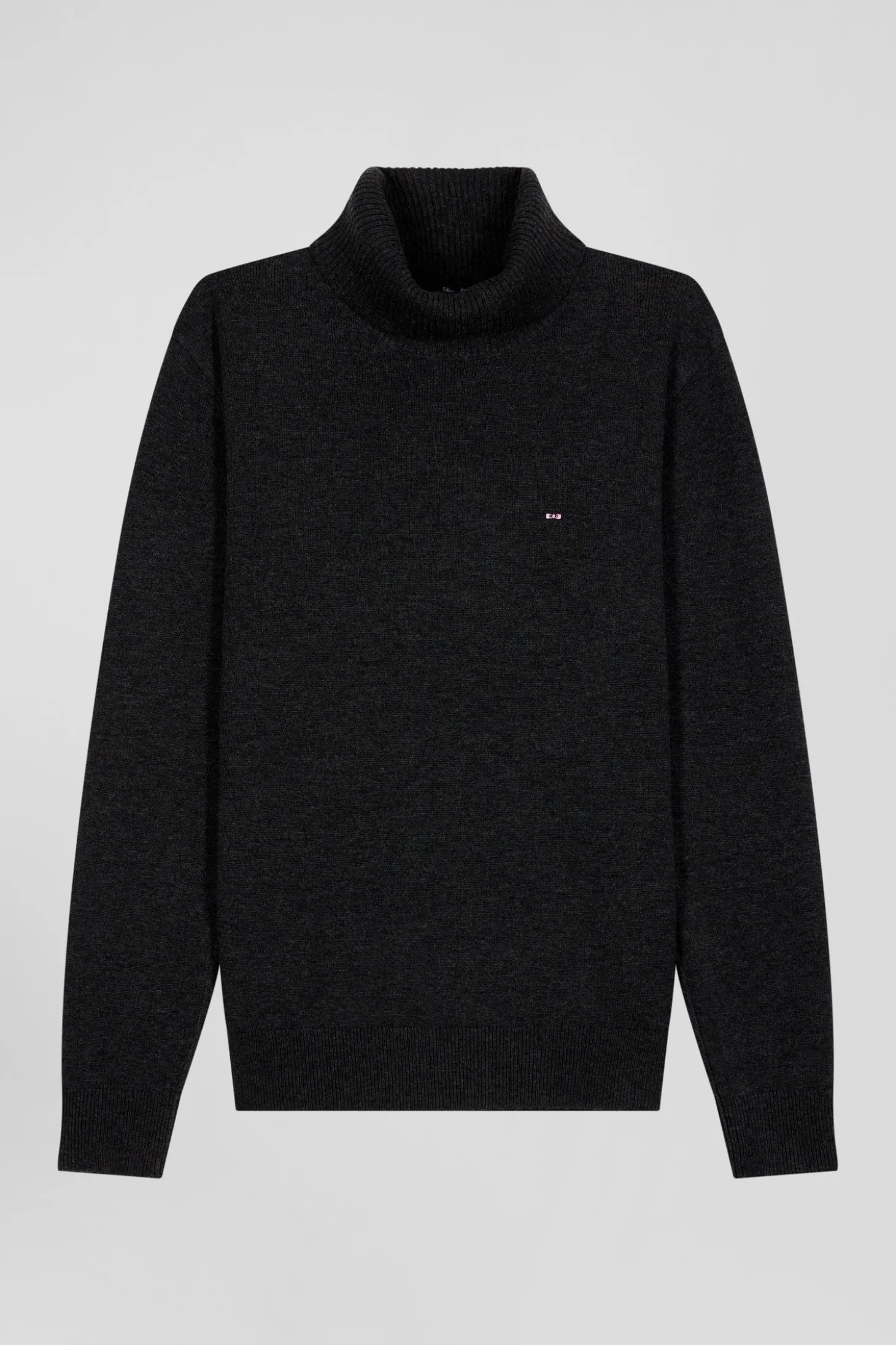 Pull col roulé en laine mérinos noir coupe Regular