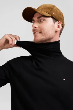 Pull col roulé en laine mérinos noir coupe Regular