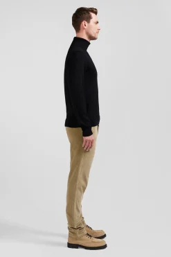 Pull col roulé en laine mérinos noir coupe Regular
