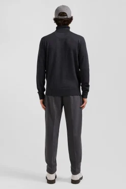 Pull col roulé en laine mérinos gris anthracite coupe Regular