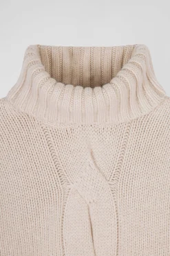 Pull col roulé en laine vierge et polyamide recyclé écru coupe Regular