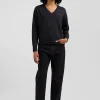 Pull col V en laine et coton gris foncé chiné coupe Relaxed